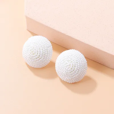 Women Exaggerated Geometric Beaded Stud Earrings