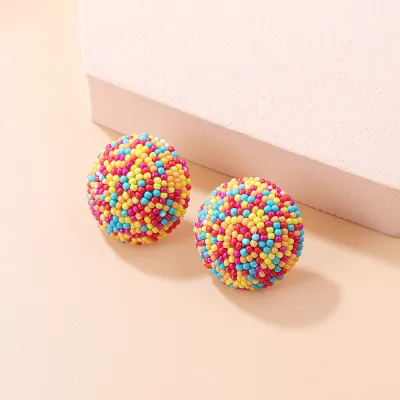 Women Exaggerated Geometric Beaded Stud Earrings