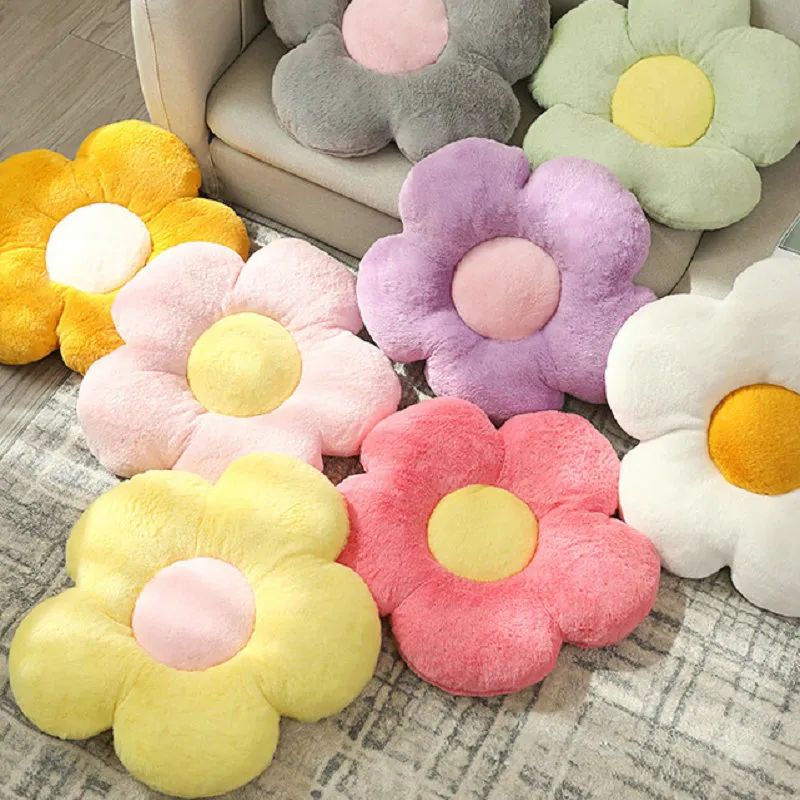 45cm Fluffy Long Plush Flower Cushion Soft Winter Warm Sunflower-Shaped Pillow