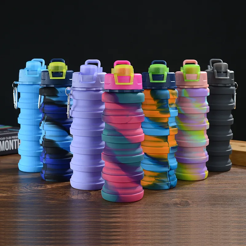 Camouflage Folding Silicone Water Bottle 500Ml Large Capacity Portable Outdoor Sports Drinkware for Adults