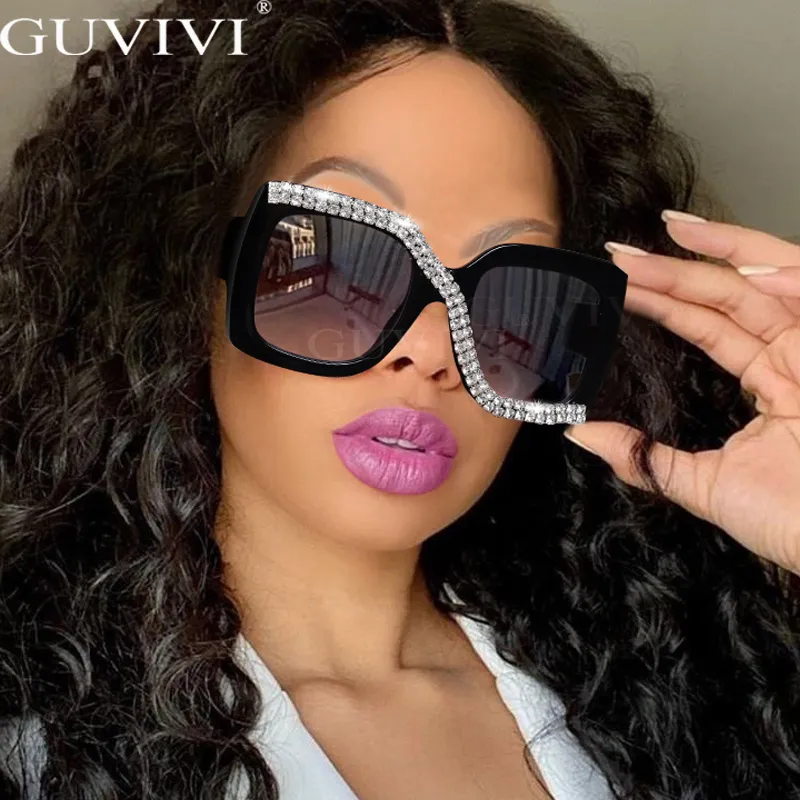 Rhinestone Square Sunglasses Women Luxury Vintage Oversize One Piece Shades Gafas De Sol