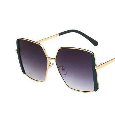 Wholesale Women's Fashionable Metal Oval Large Frame Square Sunglasses Polycarbonate