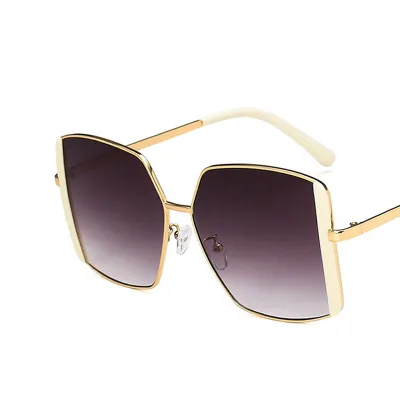 Wholesale Women's Fashionable Metal Oval Large Frame Square Sunglasses Polycarbonate