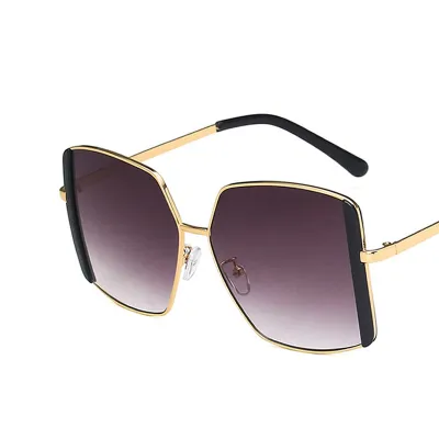 Wholesale Women's Fashionable Metal Oval Large Frame Square Sunglasses Polycarbonate