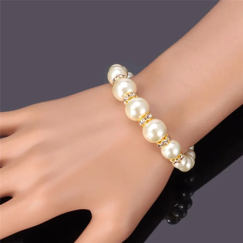 Wholesale Jewelry Modern Style Oversized Heart Shape Artificial Gemstones  Artificial Pearl Rhinestones Pearl Layered Inlay Wristband