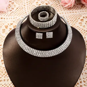 Women Luxury Shiny Rhinestones Jewelry Set Geometric Alloy Claw Chain