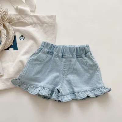 Baby Girls Basic Solid Color Stringy Selvedge Elastic Waist Shorts 0-3T