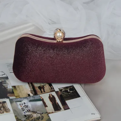 Women Vintage Chic Pearl Decorative Buckle Clutch Evening Bag