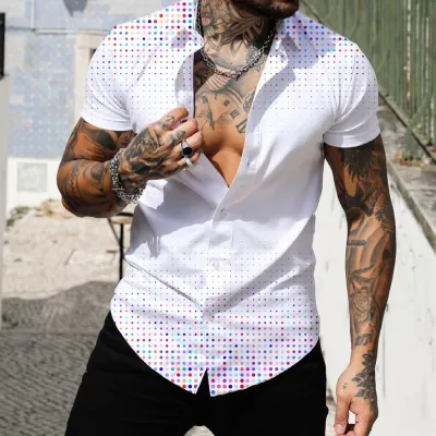Men Casual Contrast Lapel Slim Fit Short Sleeve Shirt