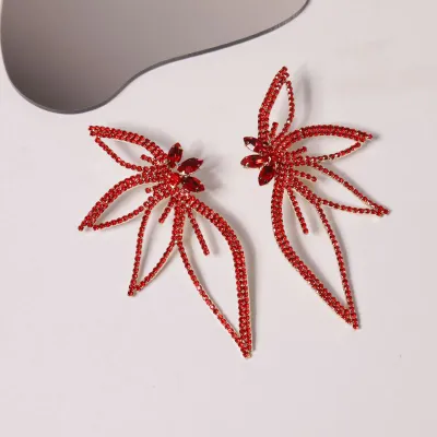 Women Exaggerated Rhinestone Flower Shaped Alloy Drop Earrings