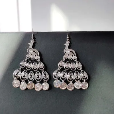 Women Vintage Ethnic Hollow Out Alloy Tassel Drop Earrings
