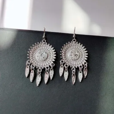 Women Vintage Ethnic Hollow Out Alloy Tassel Drop Earrings