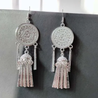 Women Vintage Ethnic Hollow Out Alloy Tassel Drop Earrings