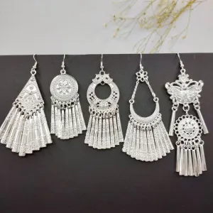 Women Vintage Ethnic Hollow Out Alloy Tassel Drop Earrings