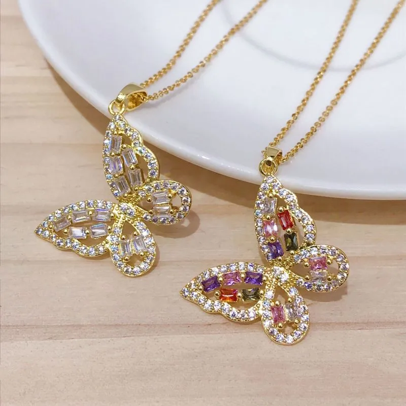 Women Hiphop Zircon Decoration Butterfly Pendant Necklace