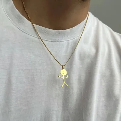 Unisex Funny Cartoon Character Shaped Stainless Steel Pendant Necklace with Regular Chain