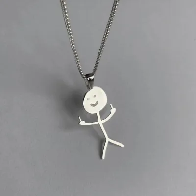 Unisex Funny Cartoon Character Shaped Stainless Steel Pendant Necklace with Regular Chain