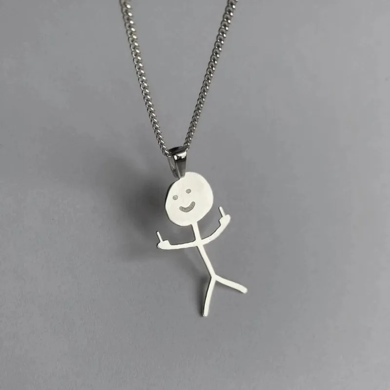 Unisex Funny Cartoon Character Shaped Stainless Steel Pendant Necklace with Regular Chain