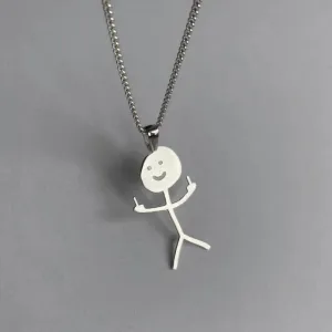 Unisex Funny Cartoon Character Shaped Stainless Steel Pendant Necklace with Regular Chain