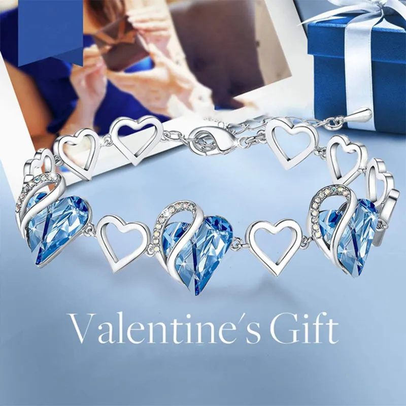 Women Creative Heart Shaped Diamond Crystal Love Bracelet