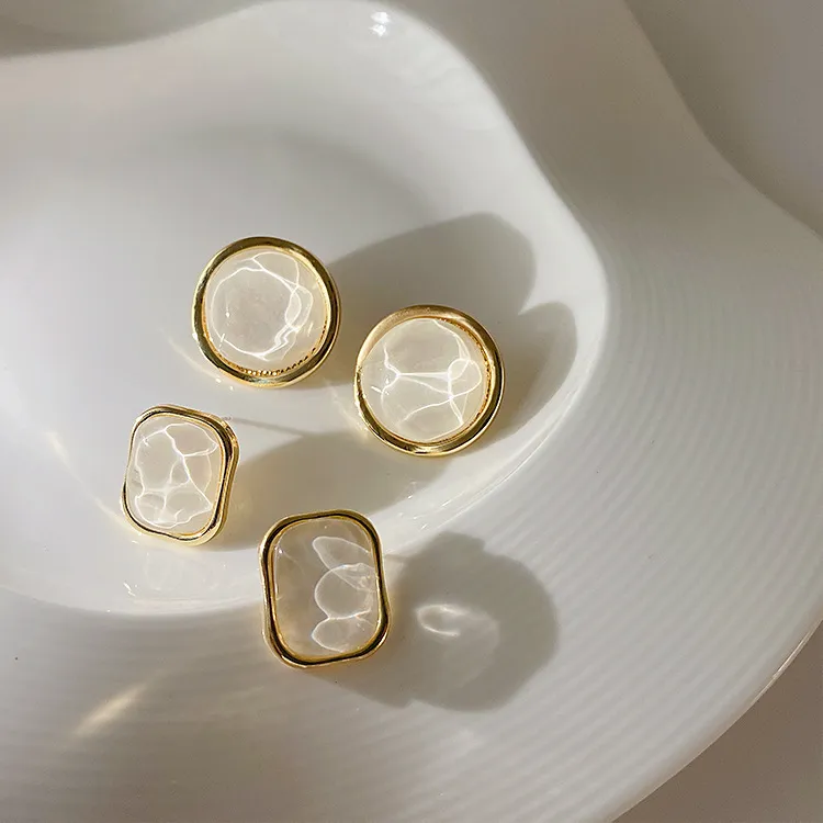 Women Chic Opal Stone Geometric Stud Earrings