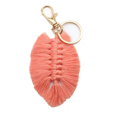 Women Fashion Leaf Hand Woven Cotton Rope Tassel Keychain