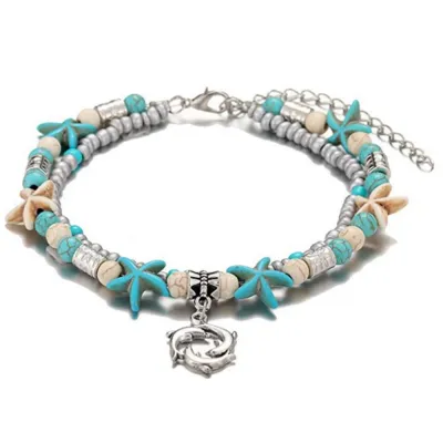 Women Fashion Turtle Pendant Shell Starfish Beach Couple Suit Anklets
