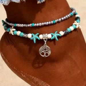 Women Fashion Turtle Pendant Shell Starfish Beach Couple Suit Anklets