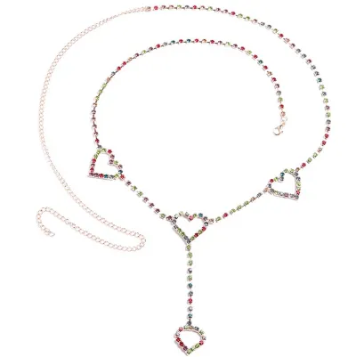 Women's Fashion Sexy Rhinestone Heart Waist Chain Diamond