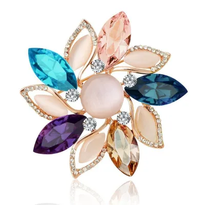 Women Fashion Pearl Floral Rhinestone Alloy Brooch