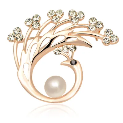 Women Fashion Pearl Floral Rhinestone Alloy Brooch