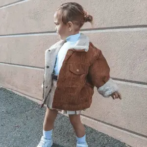 Kids Casual Solid Color Lapel Long Sleeve Single-breasted Thickened Corduroy Coat Unisex