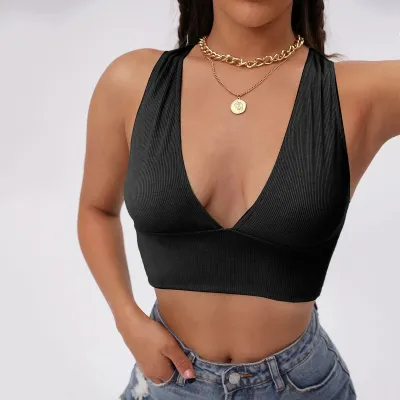 Summer Women Sexy Edgy Solid Color V Neck Crop Tank Top