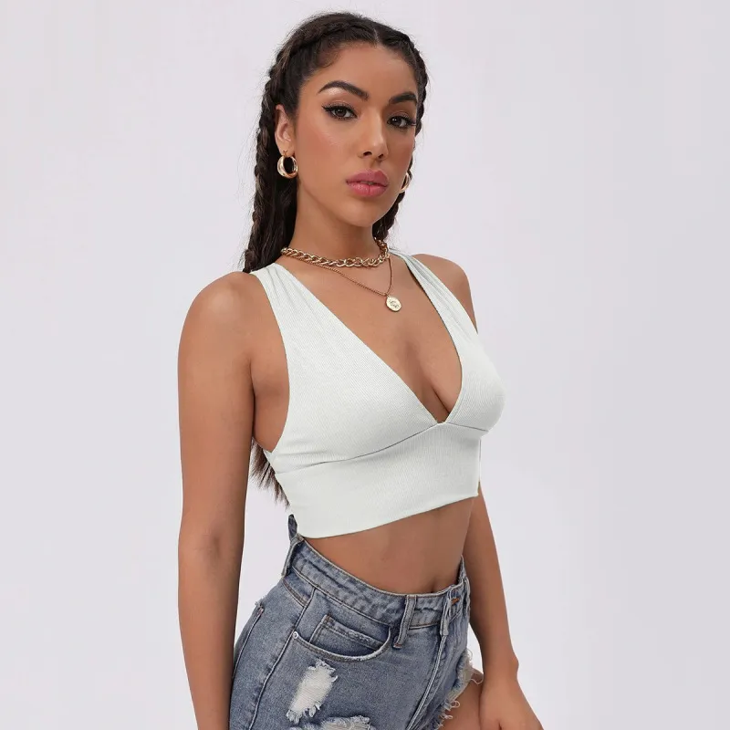 Summer Women Sexy Edgy Solid Color V Neck Crop Tank Top