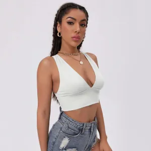Summer Women Sexy Edgy Solid Color V Neck Crop Tank Top