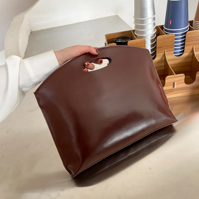 Women Fashion Basic Solid Color Large Capacity Handle Briefcase Bags HandBags