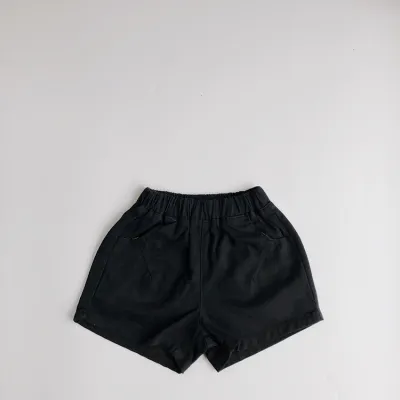Kids Basic Solid Color Elastic Waist Cotton Shorts Unisex