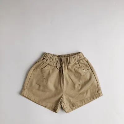 Kids Basic Solid Color Elastic Waist Cotton Shorts Unisex