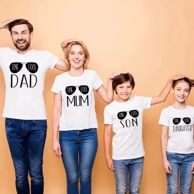 One Cool Dad Mom Family Matching Outfits Father-Son Mother-Daughter Parent-Child Casual Round Neck Loose Cotton Top