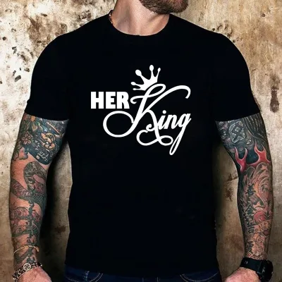 Funny Couple King Queen Crown Cartoon Font Cotton T-Shirt for Valentine Party