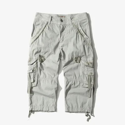 Wholesale Men Plus Size Safari Multi Pocket Cotton Shorts Zipper Fly Mid Waist Straight Knee Length Summer Casual Solid