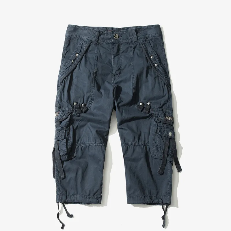 Wholesale Men Plus Size Safari Multi Pocket Cotton Shorts Zipper Fly Mid Waist Straight Knee Length Summer Casual Solid