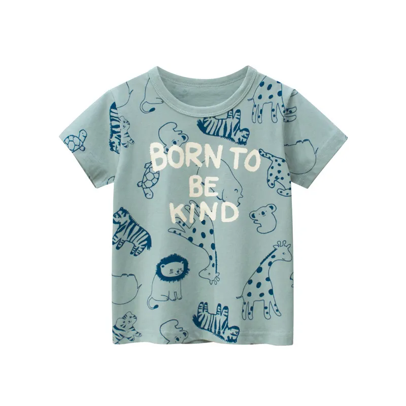 Kids Baby Boys Casual Cartoon Animal All Over Print Cotton Crew Neck Short Sleeve T-shirt