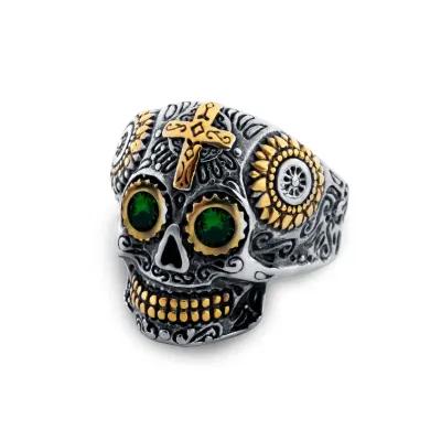 Men Fashion Halloween Carved Cross Skull Ring Metal Gothic S-5XL