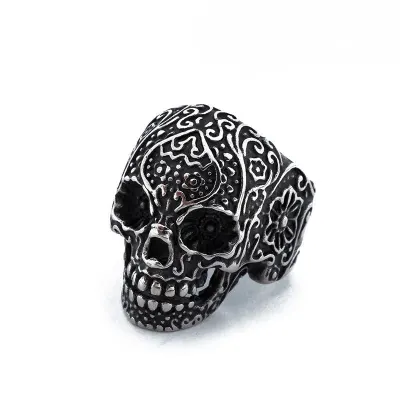 Men Fashion Halloween Carved Cross Skull Ring Metal Gothic S-5XL