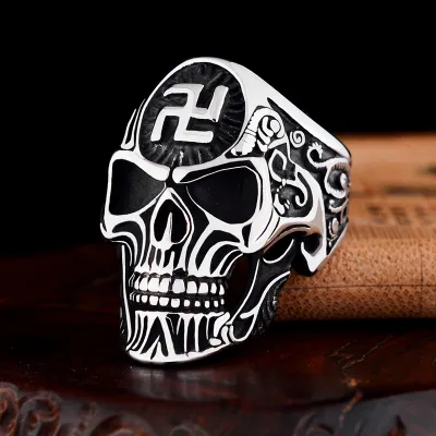 Men Fashion Halloween Carved Cross Skull Ring Metal Gothic S-5XL