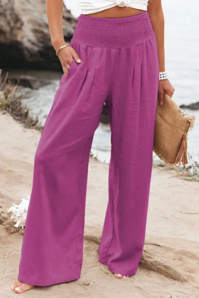 Women Cotton Linen Wide Leg Casual Pants with Pockets