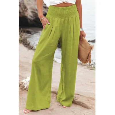 Women Cotton Linen Wide Leg Casual Pants with Pockets