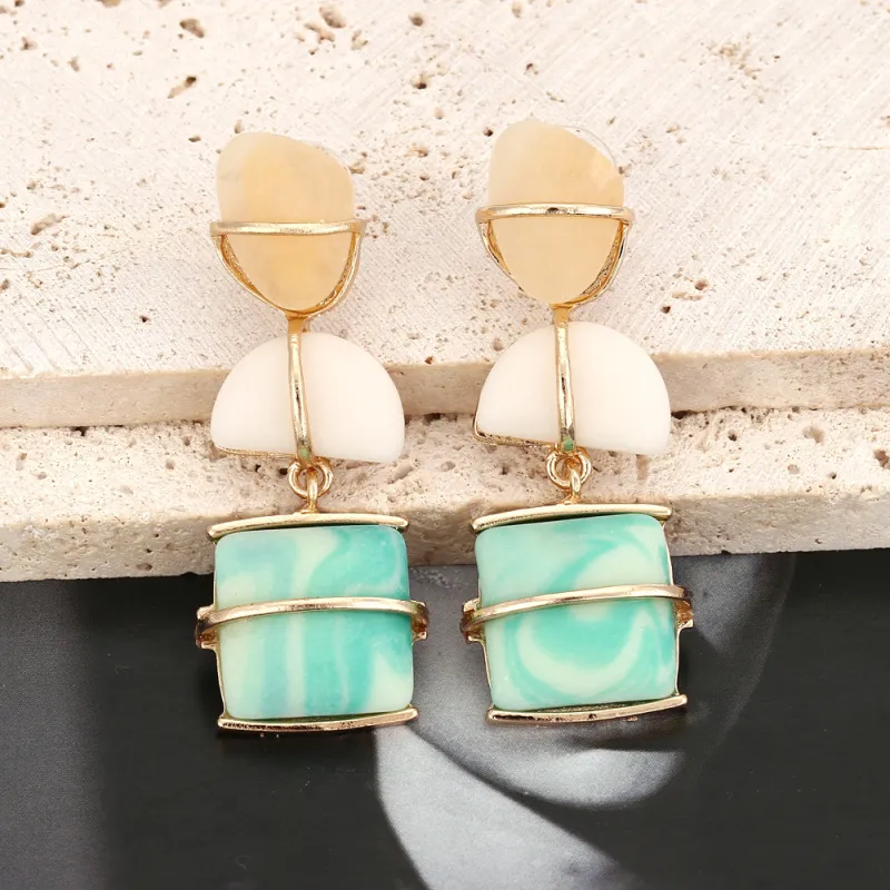 Women Retro Bohemian Geometric Stone Drop Earrings Alloy