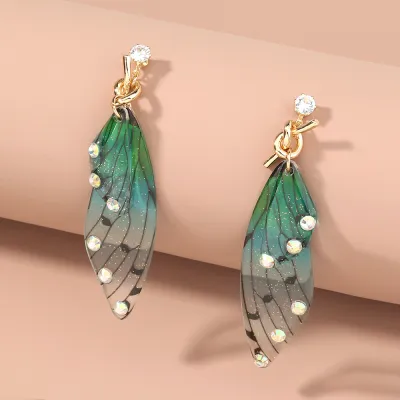 Women Exaggerated Multicolor Butterfly Wings Drop Earrings Geometric Alloy